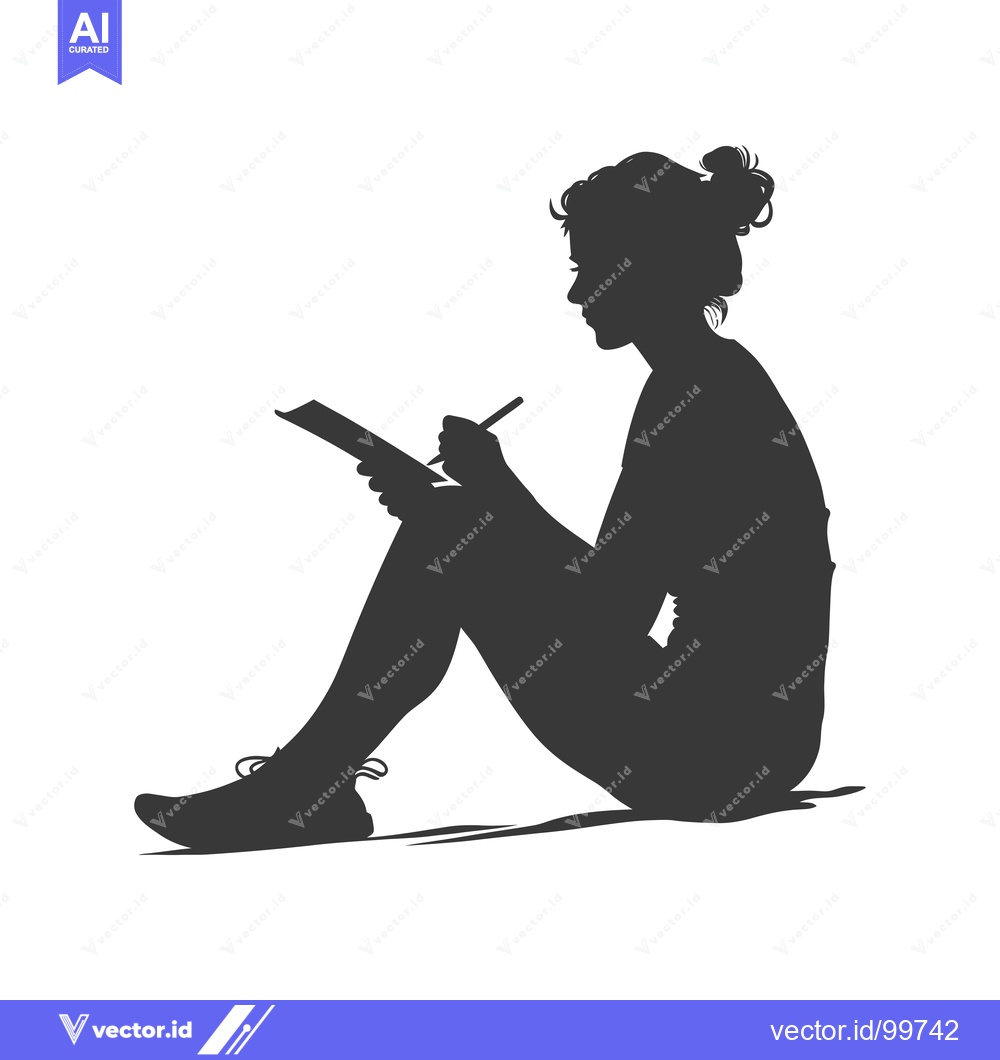 Premium Vector of Silhouette of a Woman Sitting and Writing