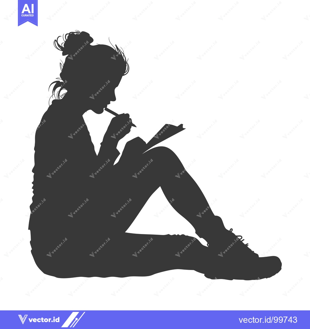 Premium Vector dari Silhouette of a Woman Sitting and Writing