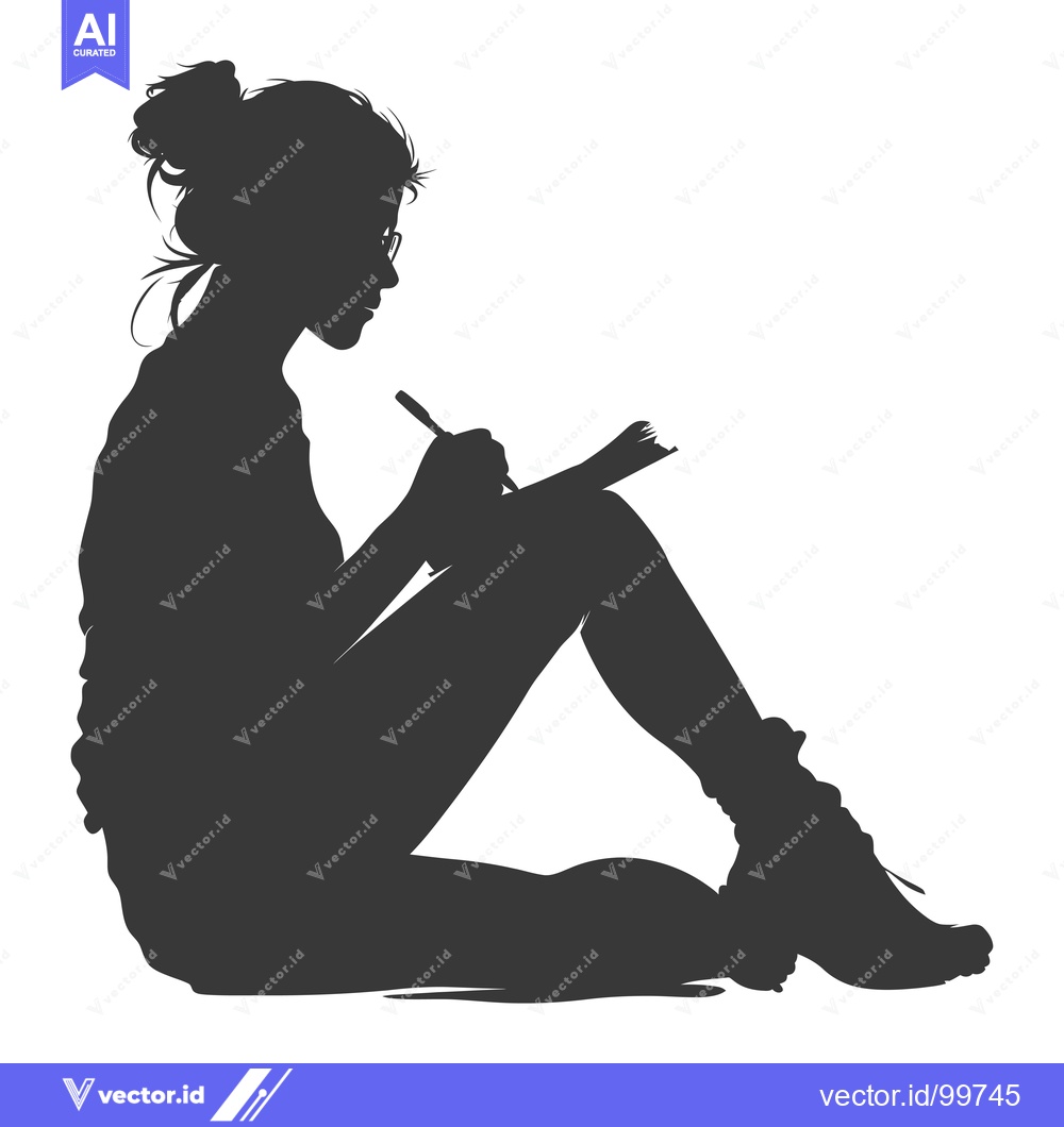 Premium Vector of Silhouette of a Woman Sitting and Writing