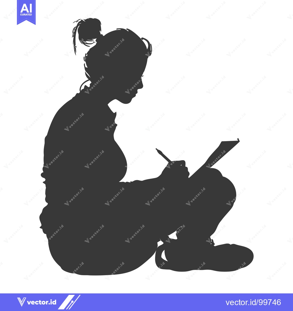 Premium Vector of Silhouette of a Woman Sitting and Writing