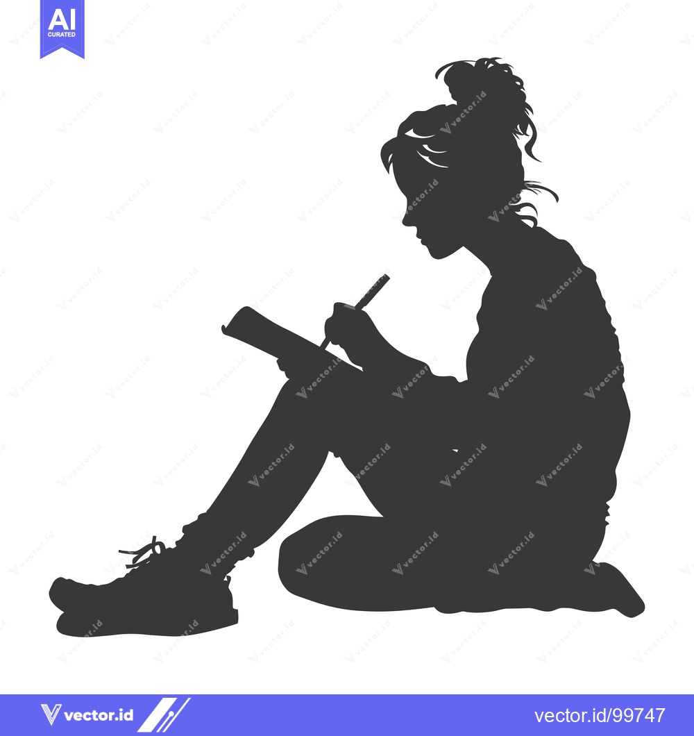 Premium Vector of Silhouette of a Woman Sitting and Writing