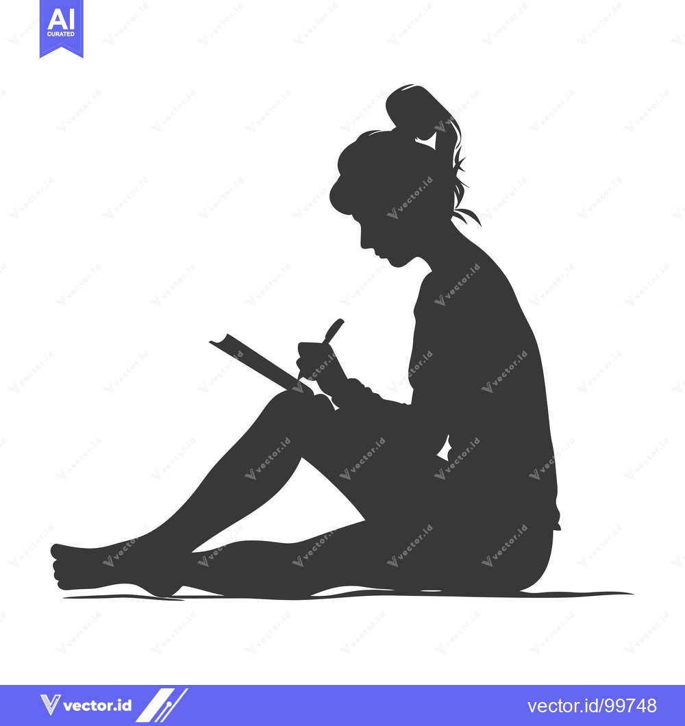 Premium Vector dari Silhouette of a Woman Sitting and Writing