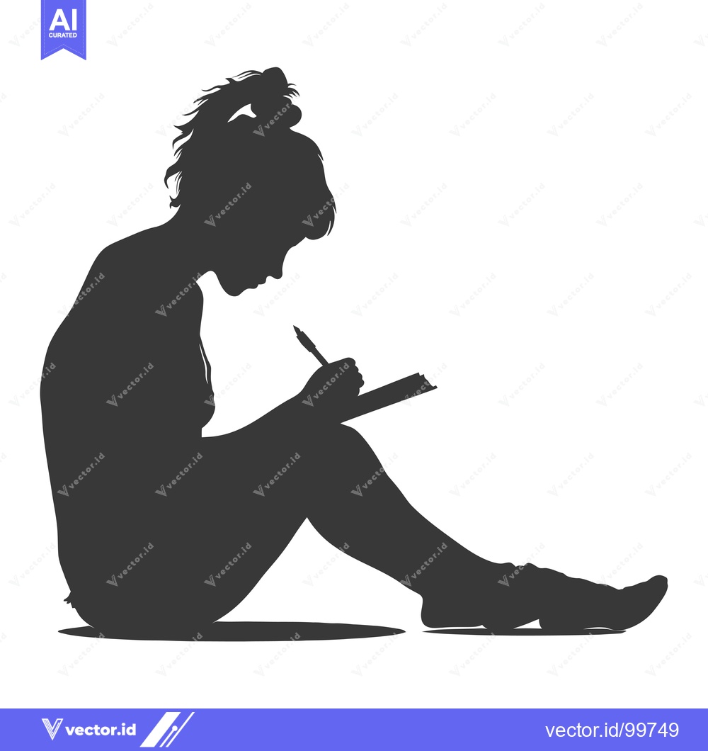 Premium Vector of Silhouette of a Woman Sitting and Writing