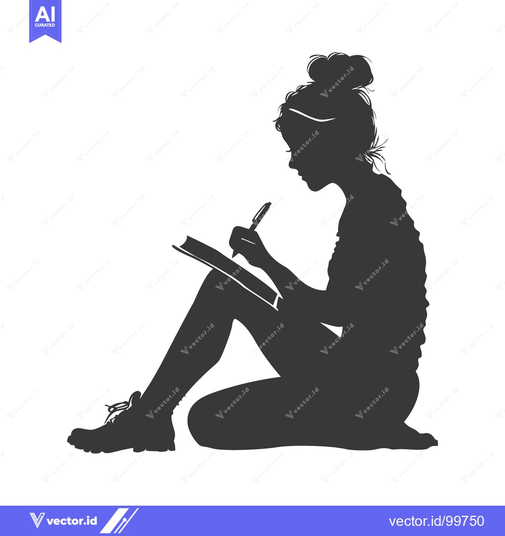 Premium Vector of Silhouette of a Woman Sitting and Writing