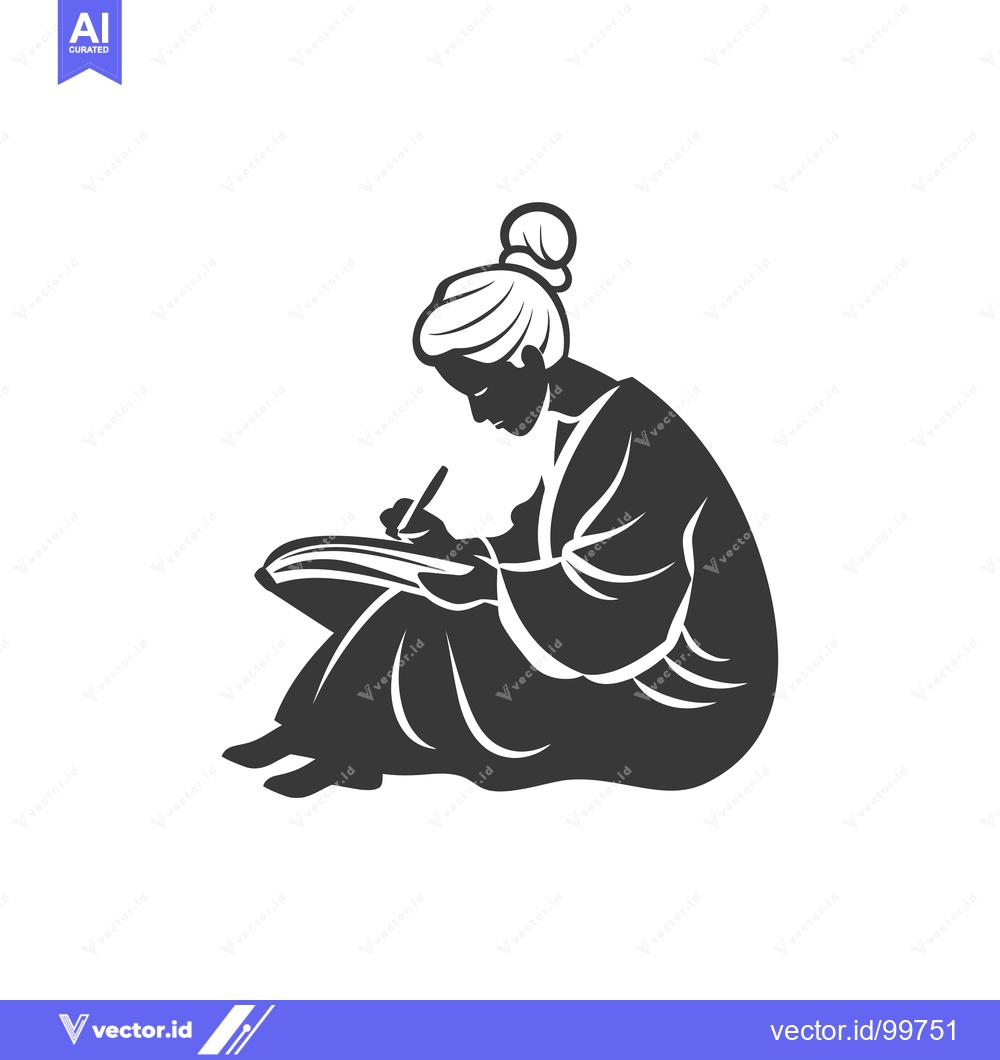 Premium Vector of Silhouette of a Woman Sitting and Writing in a Book