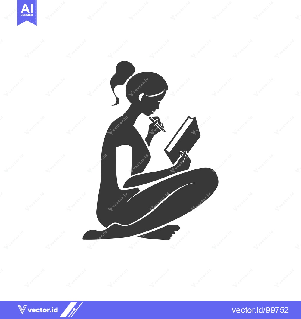 Premium Vector of Silhouette of a Woman Sitting and Writing in a Book
