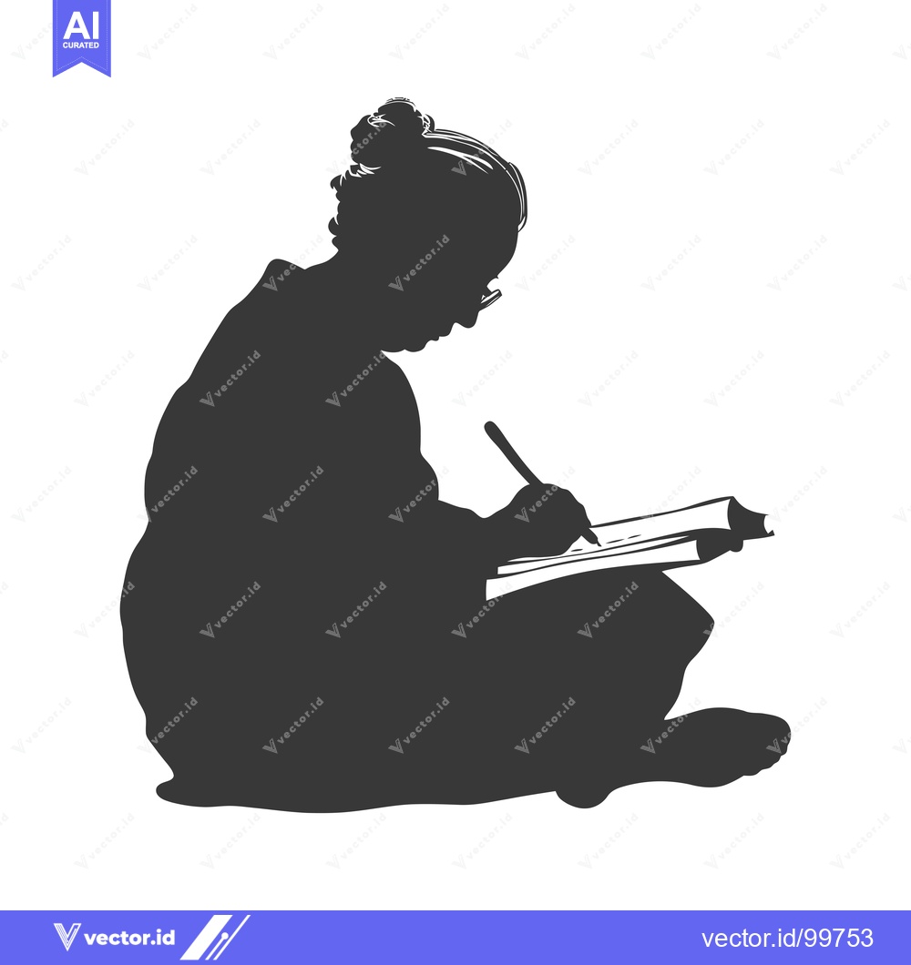 Premium Vector dari Silhouette of a woman sitting and writing in a book
