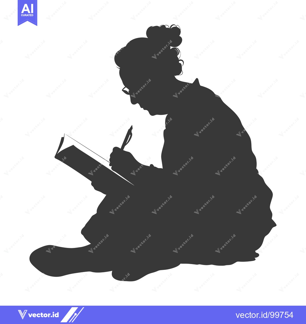 Premium Vector dari Silhouette of a Woman Sitting and Writing in a Book
