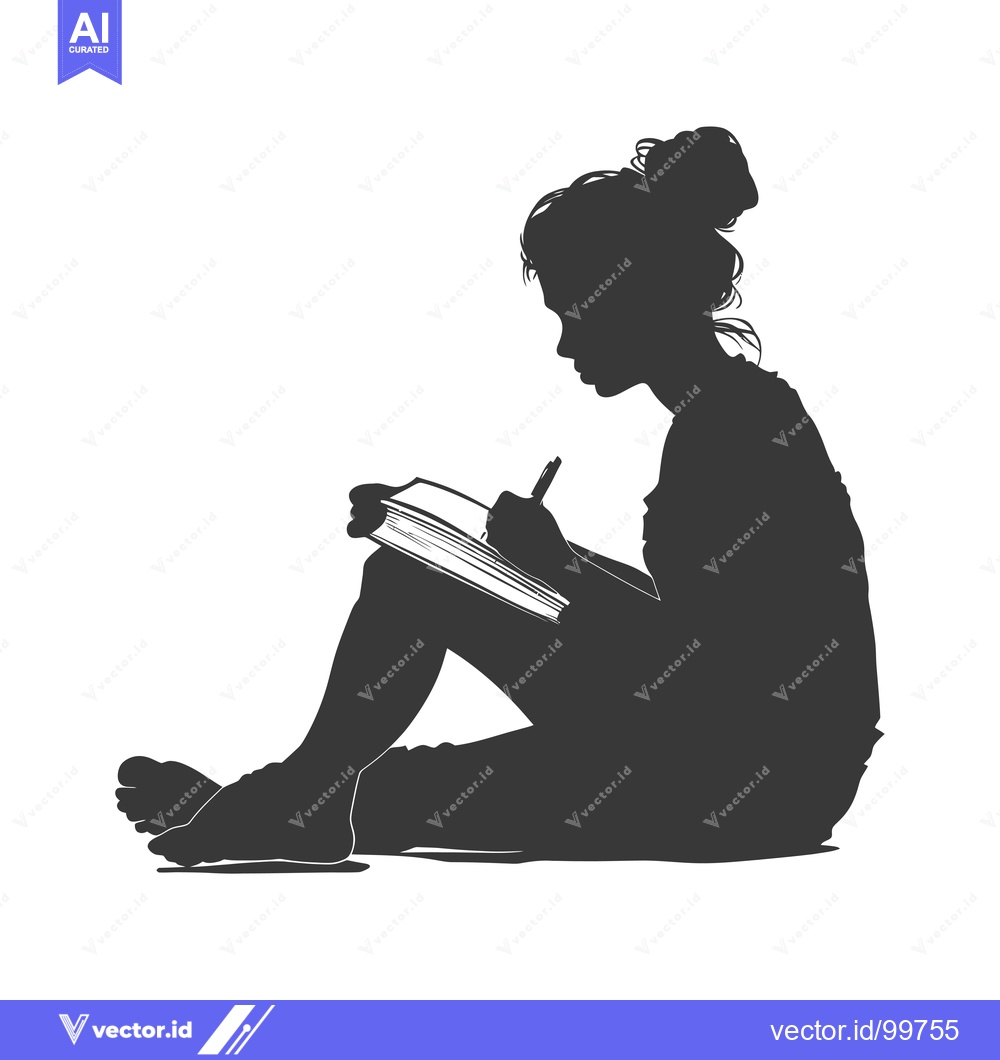 Premium Vector dari Silhouette of a Woman Sitting and Writing in a Book