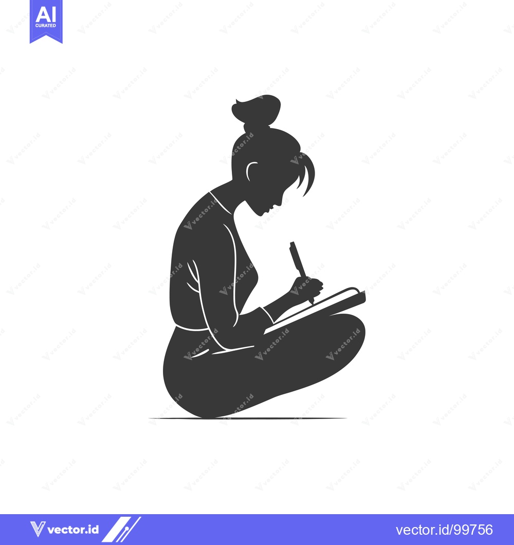 Premium Vector dari Silhouette of a Woman Sitting and Writing in a Notebook