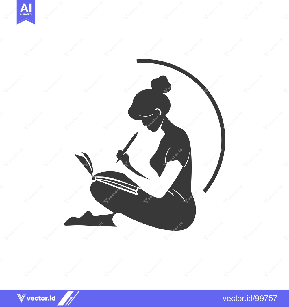 Premium Vector dari Silhouette of a Woman Sitting and Writing in a Notebook