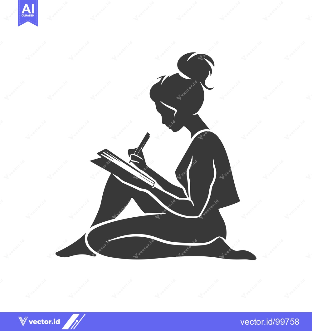 Premium Vector of Silhouette of a woman sitting and writing in a notebook