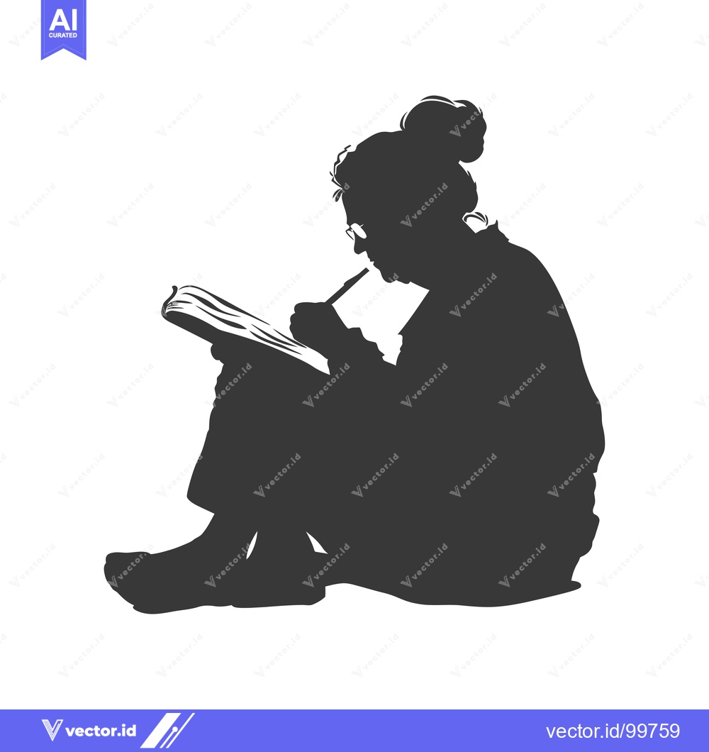 Premium Vector dari Silhouette of a Woman Sitting and Writing in a Notebook