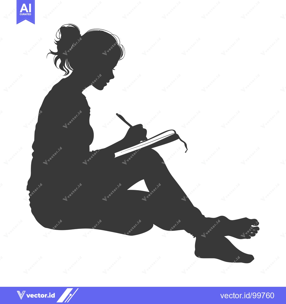 Premium Vector dari Silhouette of a Woman Sitting and Writing in a Notebook
