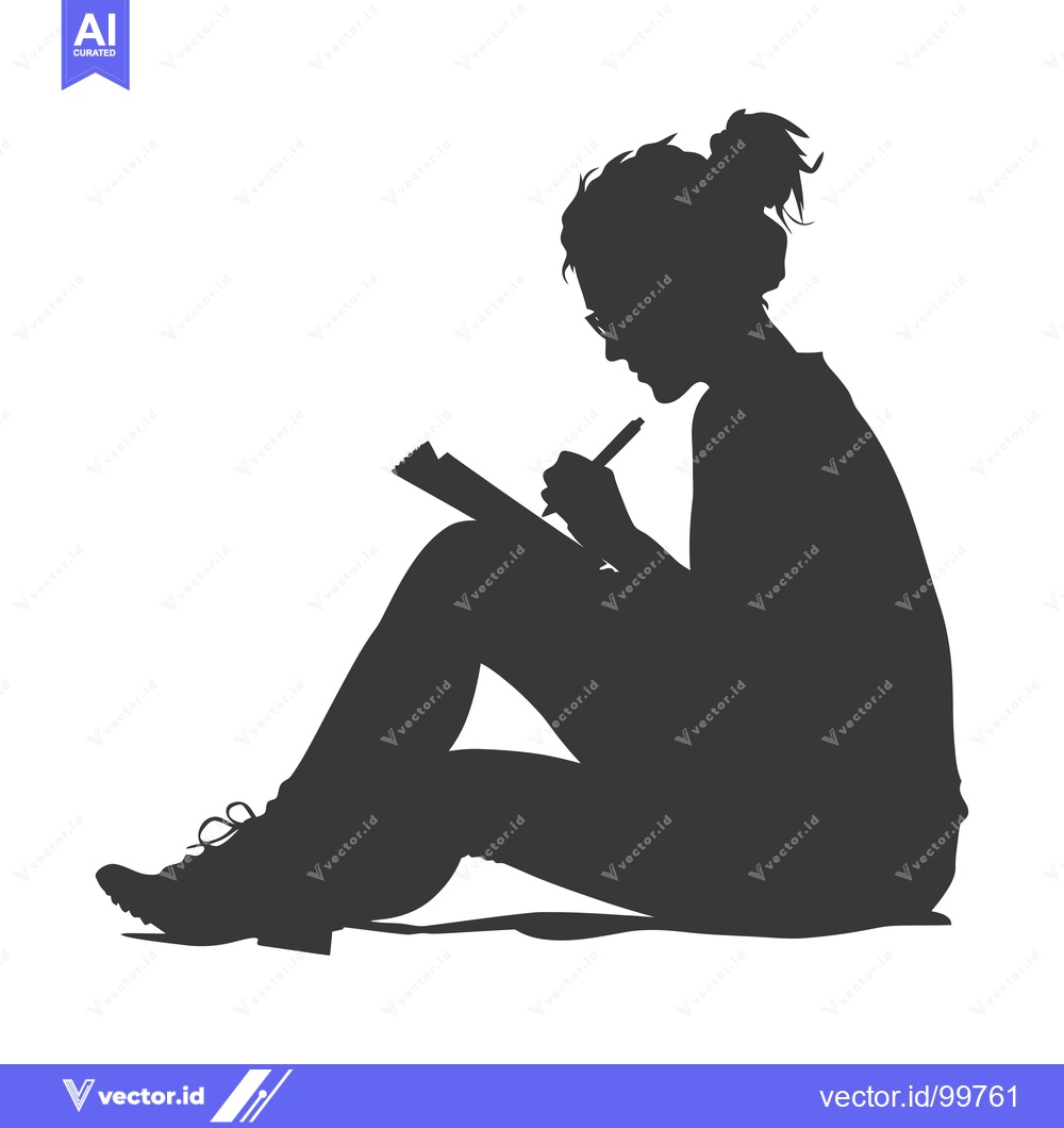 Premium Vector of Silhouette of a Woman Sitting and Writing in a Notebook