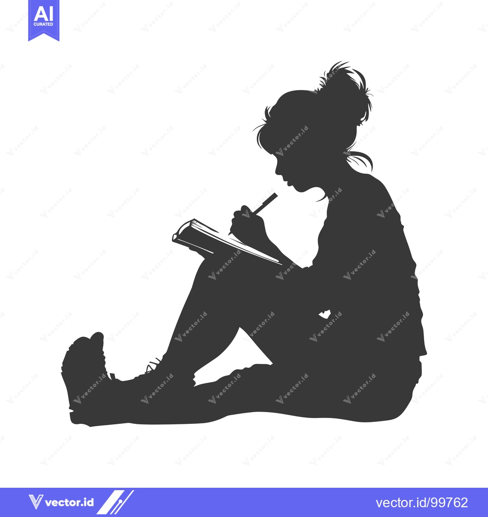 Premium Vector of Silhouette of a Woman Sitting and Writing in a Notebook