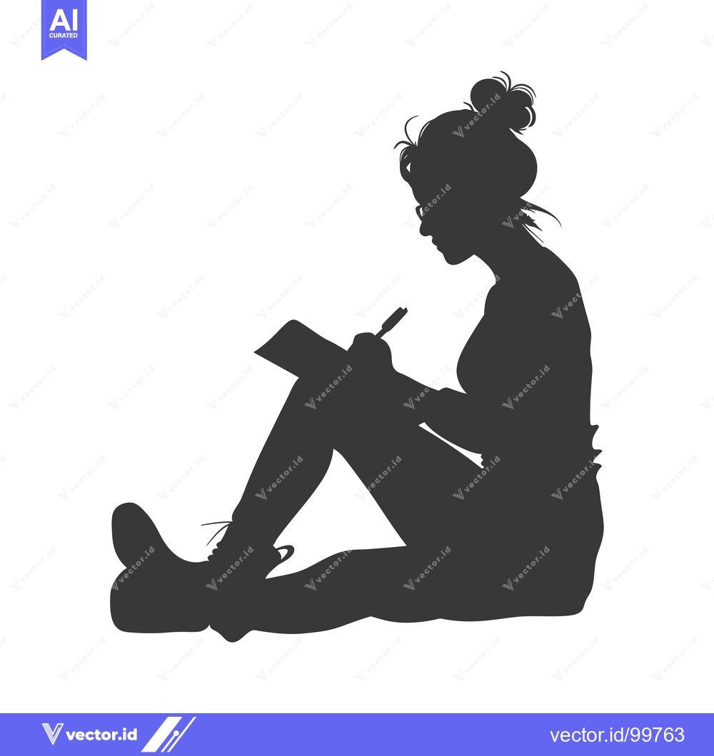 Premium Vector of Silhouette of a woman sitting and writing in a notebook