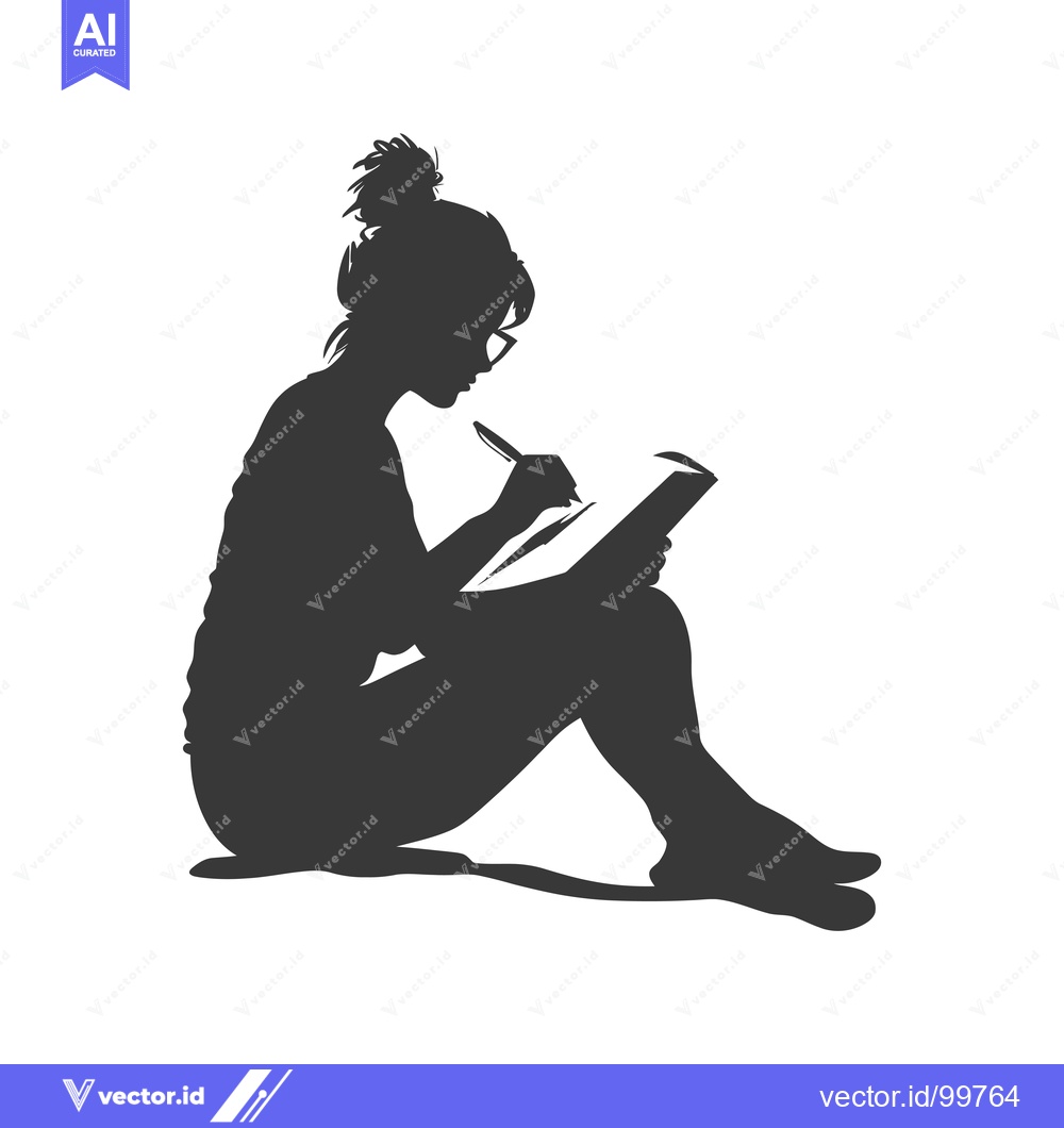 Premium Vector dari Silhouette of a Woman Sitting and Writing in a Notebook