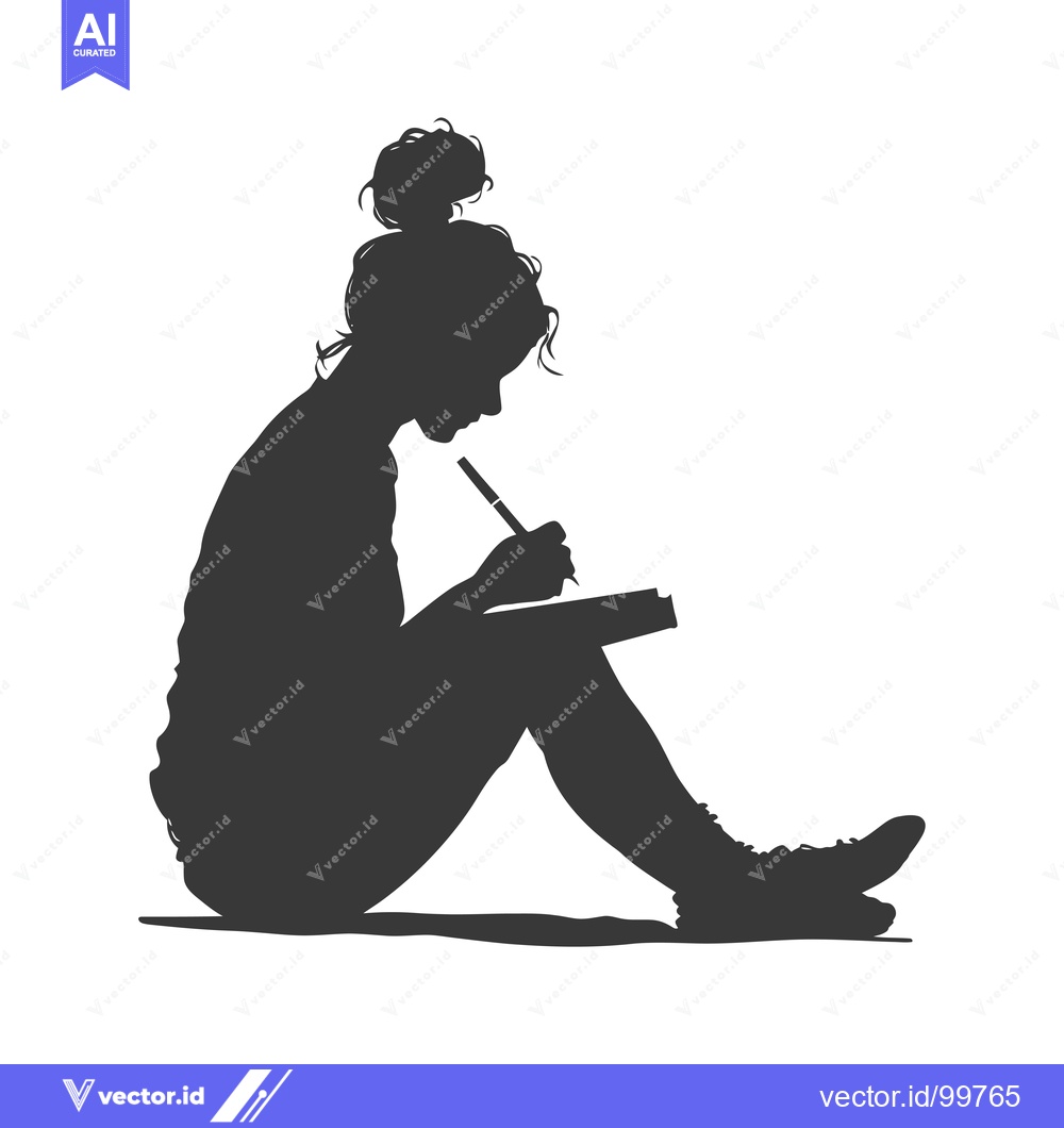 Premium Vector dari Silhouette of a Woman Sitting and Writing in a Notebook