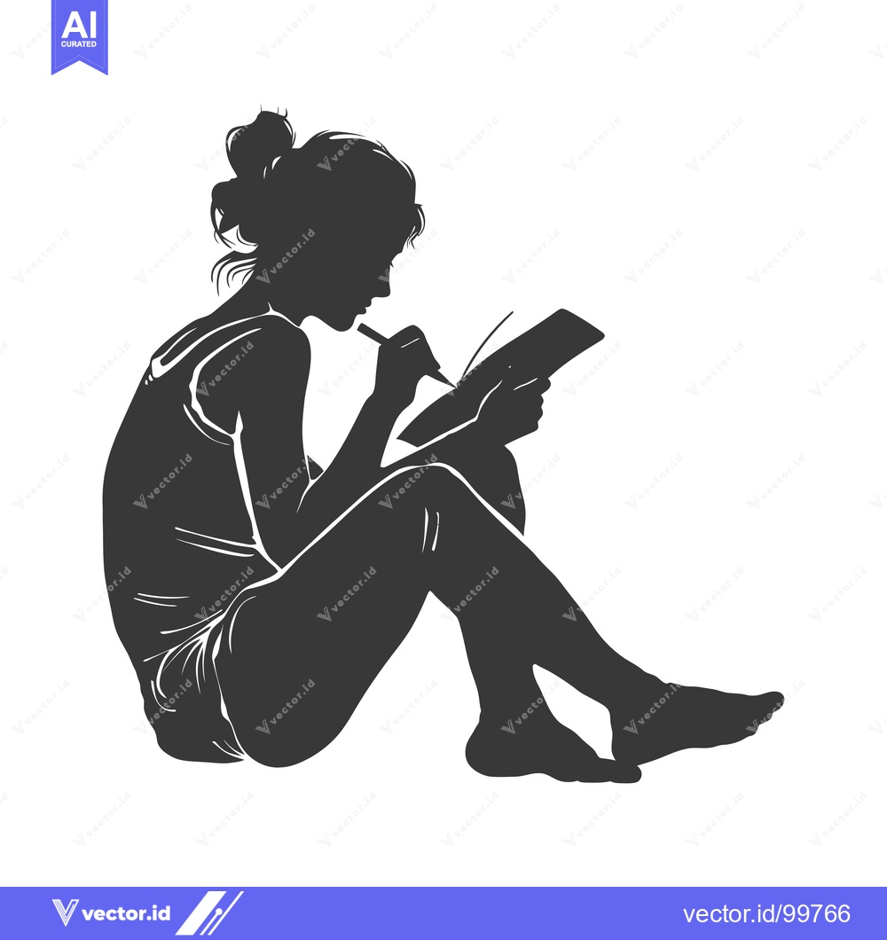 Premium Vector dari Silhouette of a Woman Sitting and Writing in a Notebook