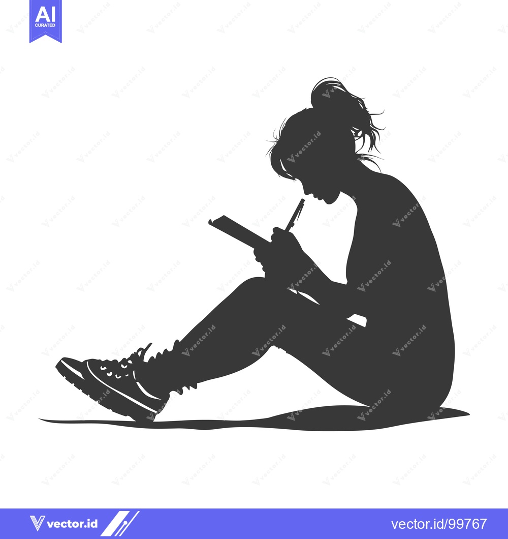 Premium Vector dari Silhouette of a Woman Sitting and Writing in a Notebook