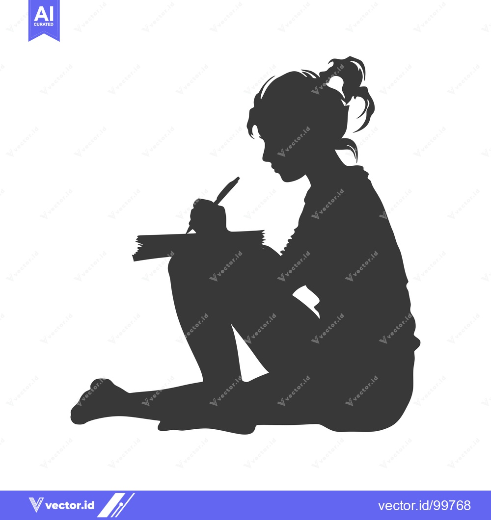Premium Vector dari Silhouette of a Woman Sitting and Writing in a Notebook