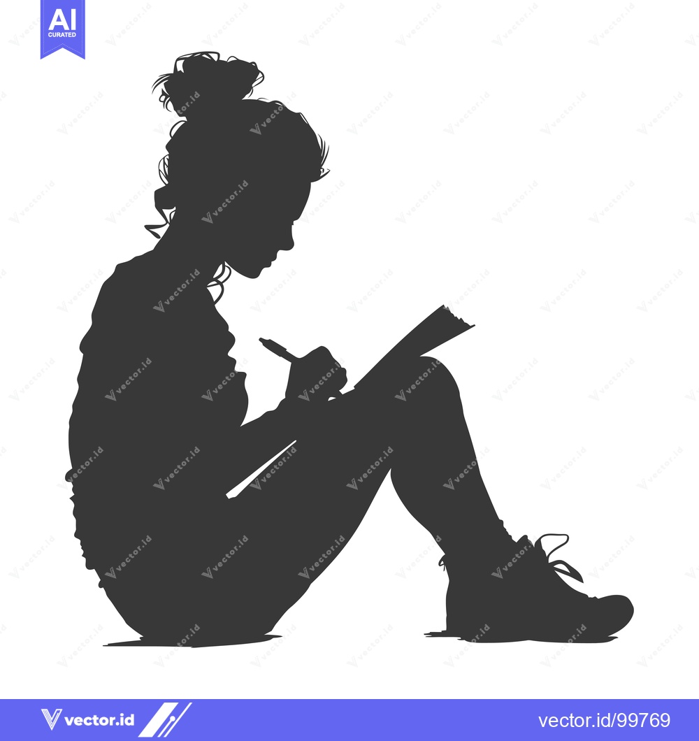 Premium Vector dari Silhouette of a woman sitting and writing in a notebook