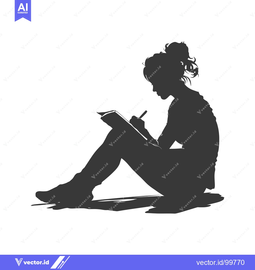 Premium Vector of Silhouette of a Woman Sitting and Writing in a Notebook