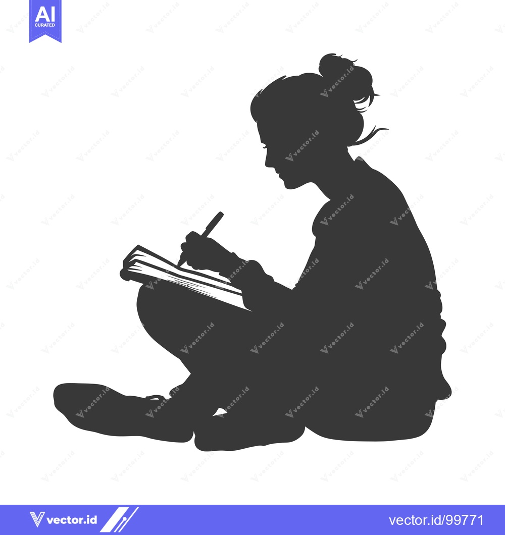 Premium Vector dari Silhouette of a Woman Sitting and Writing in a Notebook