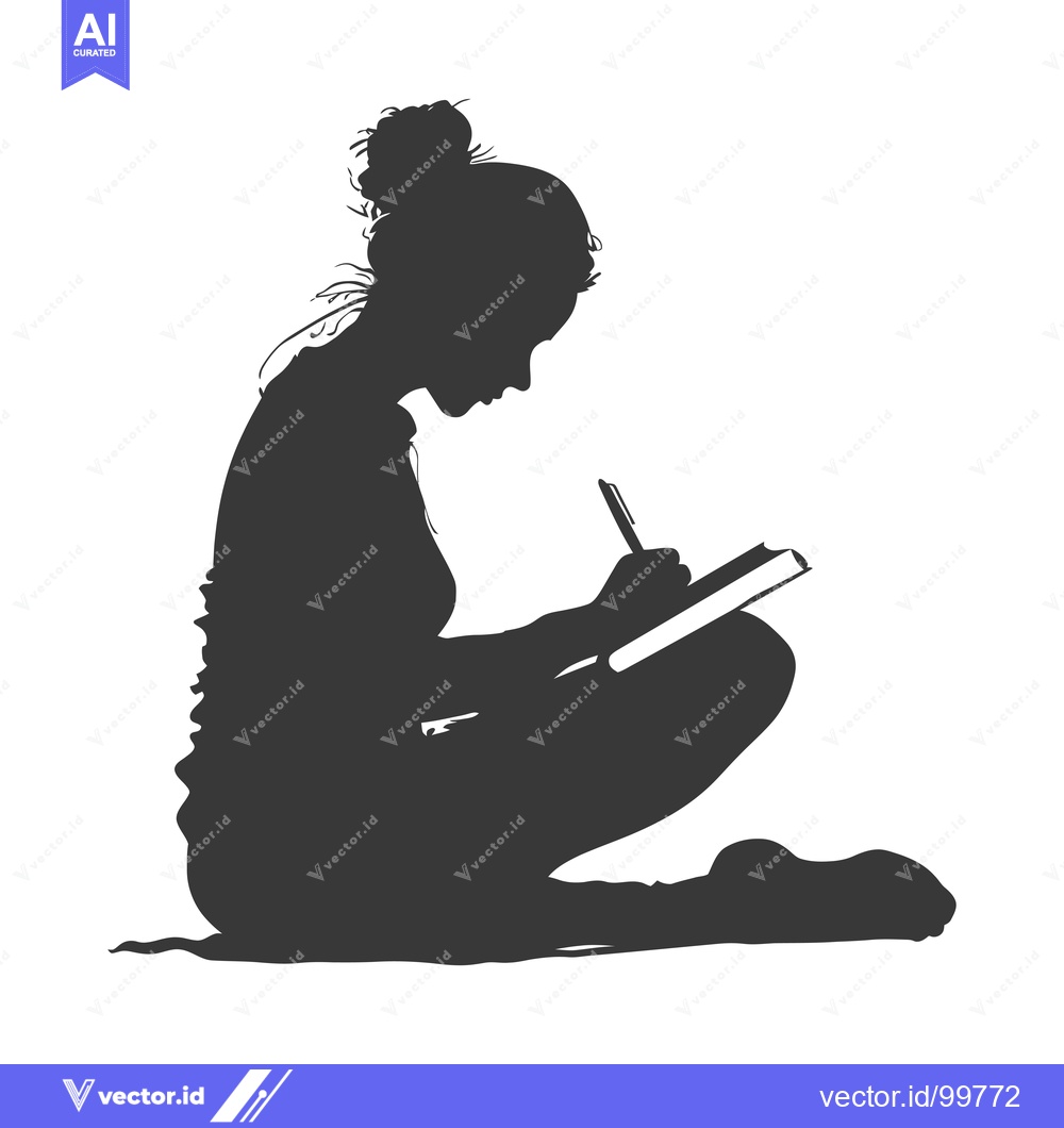 Premium Vector of Silhouette of a Woman Sitting and Writing in a Notebook