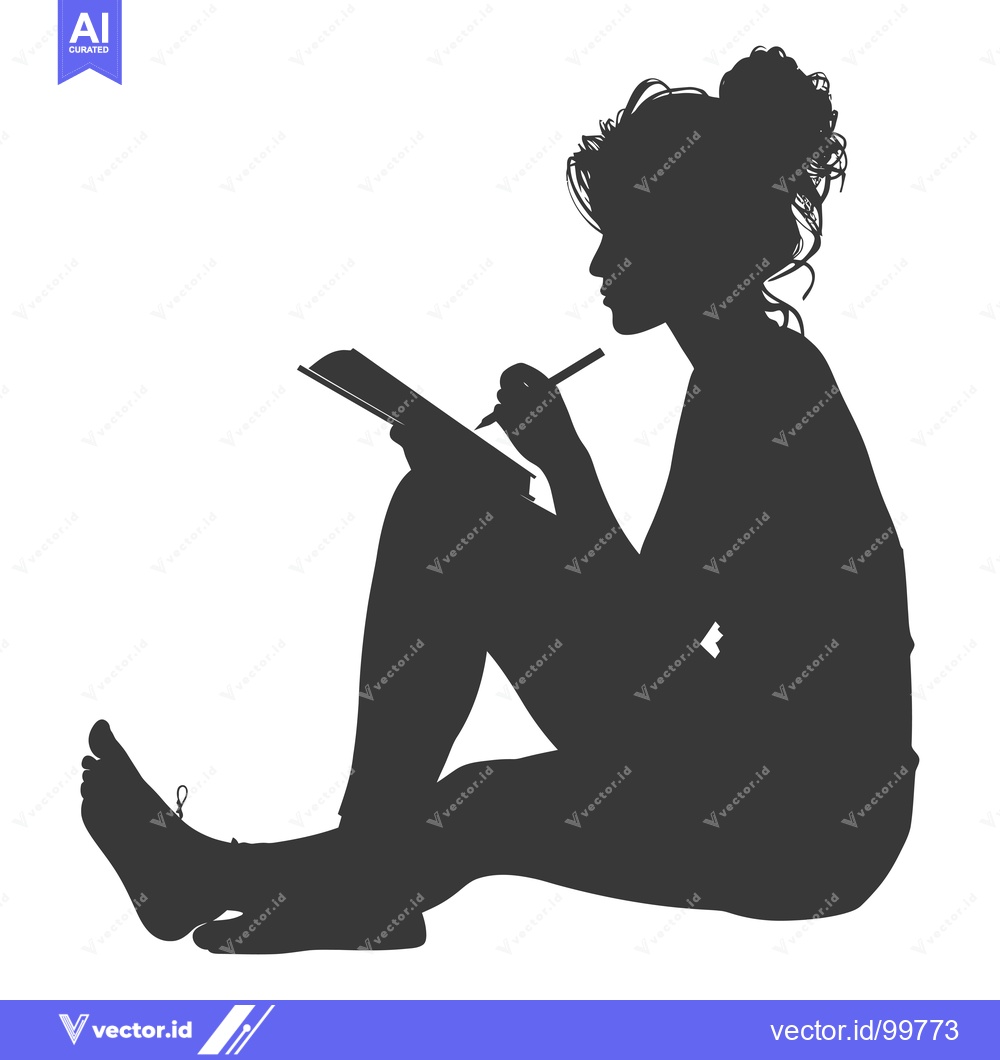 Premium Vector of Silhouette of a Woman Sitting and Writing in a Notebook