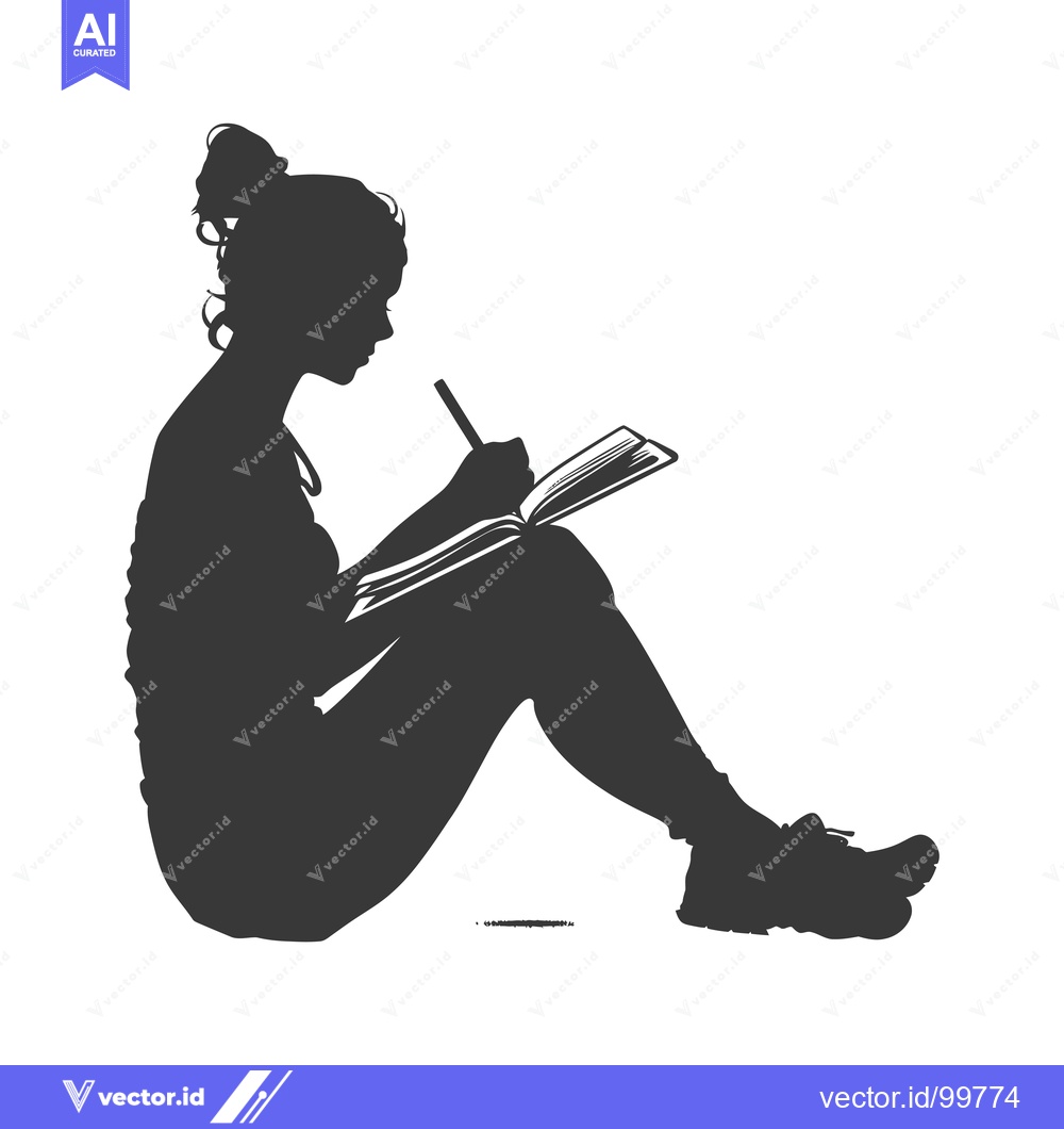 Premium Vector of Silhouette of a Woman Sitting and Writing in a Notebook