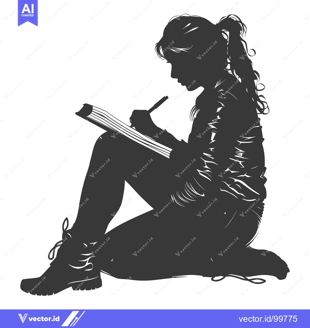 Premium Vector dari Silhouette of a Woman Sitting and Writing in a Notebook