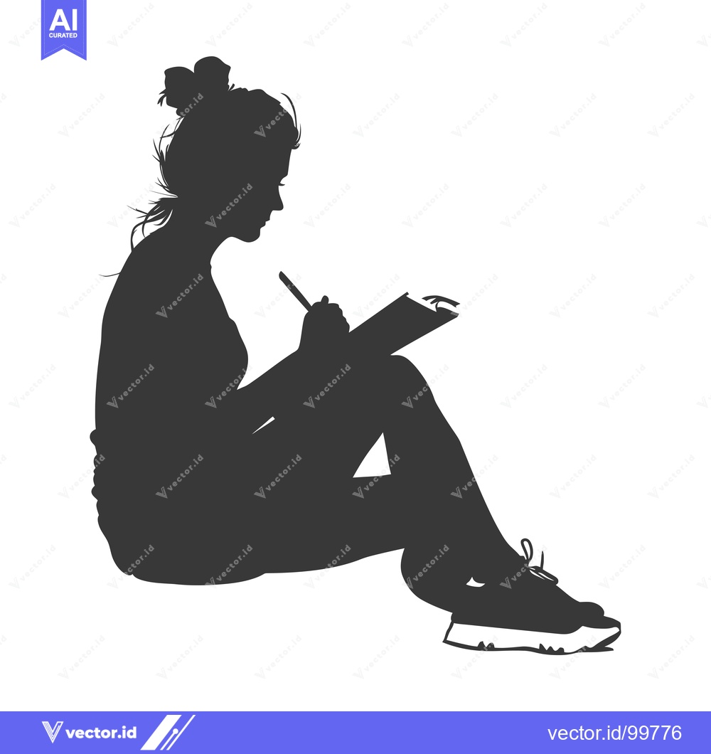 Premium Vector dari Silhouette of a woman sitting and writing in a notebook