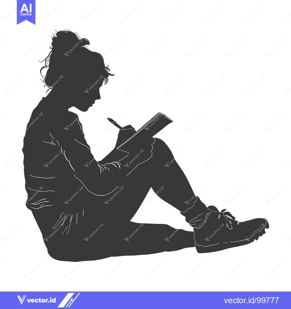 Premium Vector of Silhouette of a Woman Sitting and Writing in a Notebook