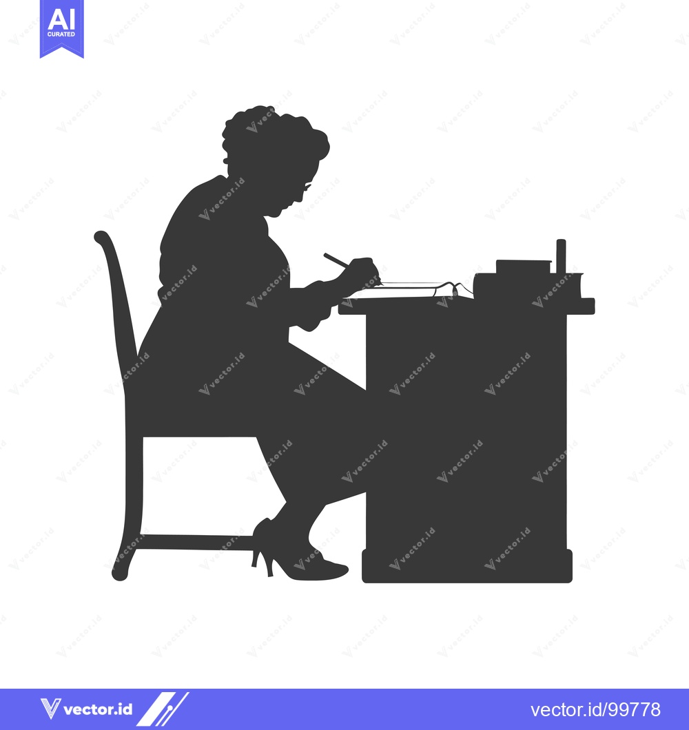 Premium Vector of Silhouette of a Woman Sitting at a Desk and Writing
