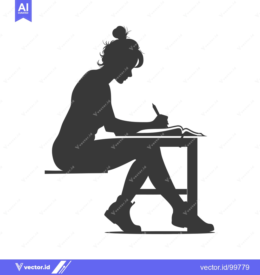 Premium Vector of Silhouette of a Woman Sitting at a Desk and Writing