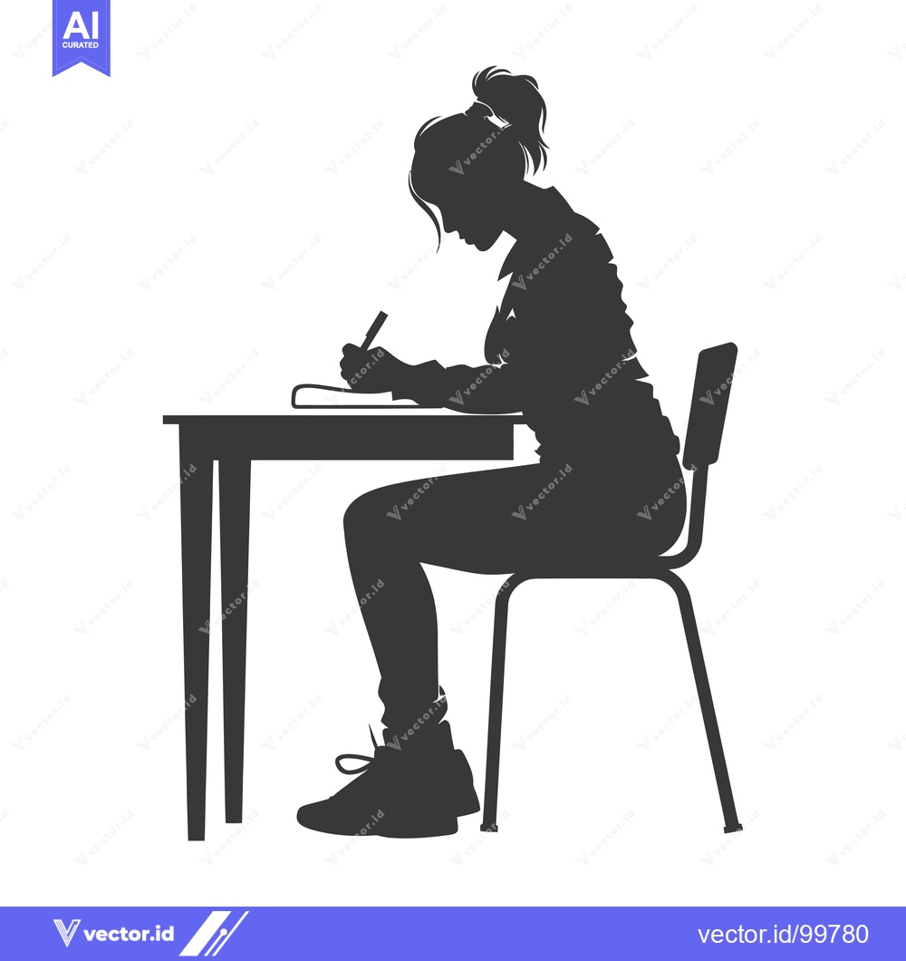 Premium Vector dari Silhouette of a Woman Sitting at a Desk and Writing