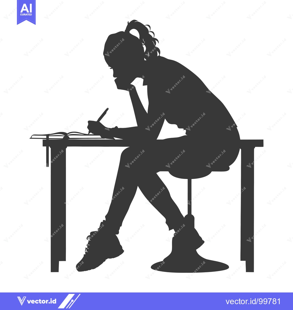 Premium Vector dari Silhouette of a Woman Sitting at a Desk and Writing