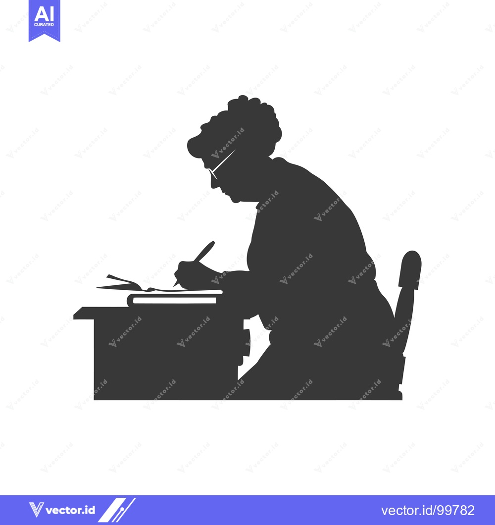 Premium Vector dari Silhouette of a woman sitting at a desk writing