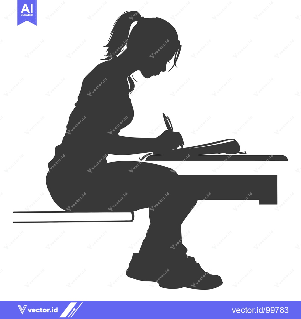 Premium Vector of Silhouette of a woman sitting at a desk writing