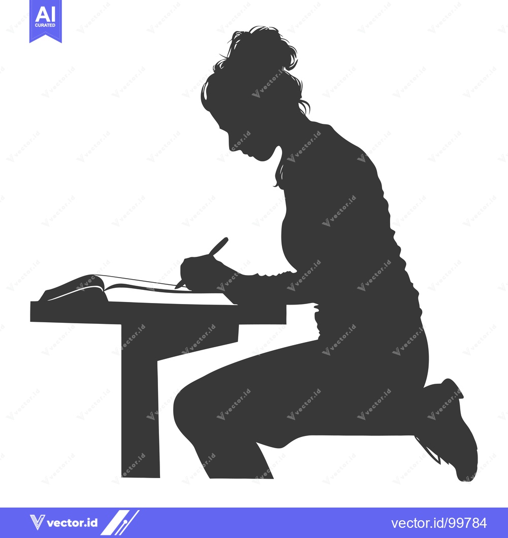 Premium Vector dari Silhouette of a Woman Sitting at a Desk Writing in a Book
