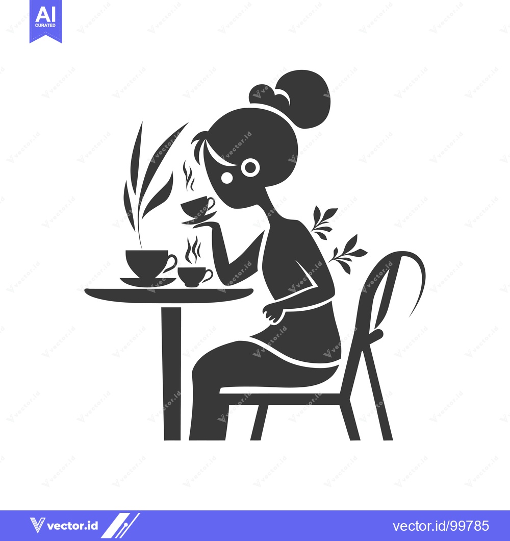 Premium Vector dari Silhouette of a woman sitting at a table, drinking coffee