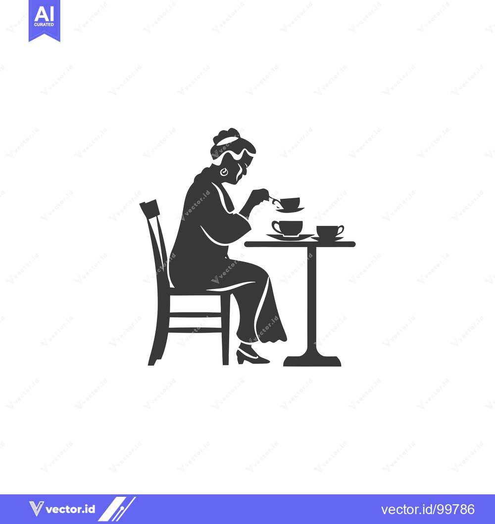 Premium Vector of Silhouette of a Woman Sitting at a Table, Stirring Tea