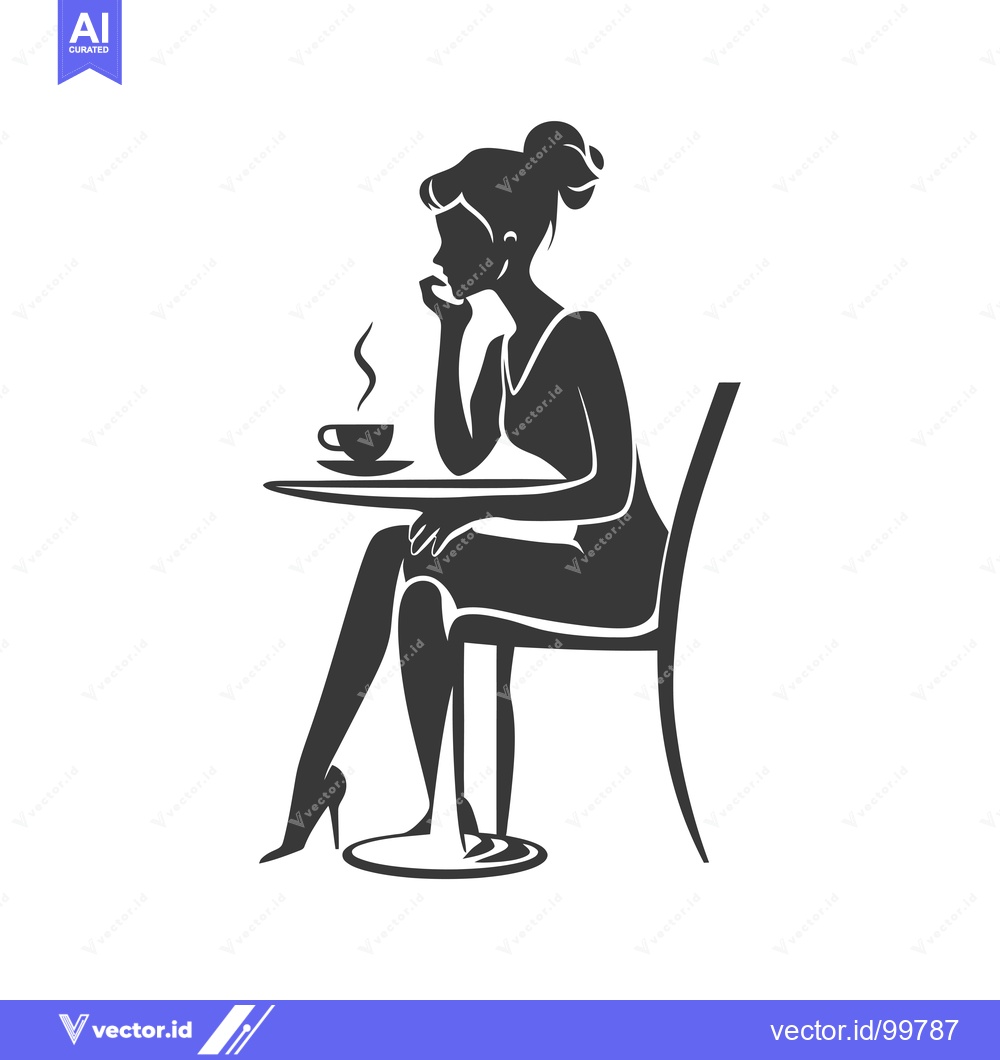 Premium Vector dari Silhouette of a woman sitting at a table with a cup of coffee