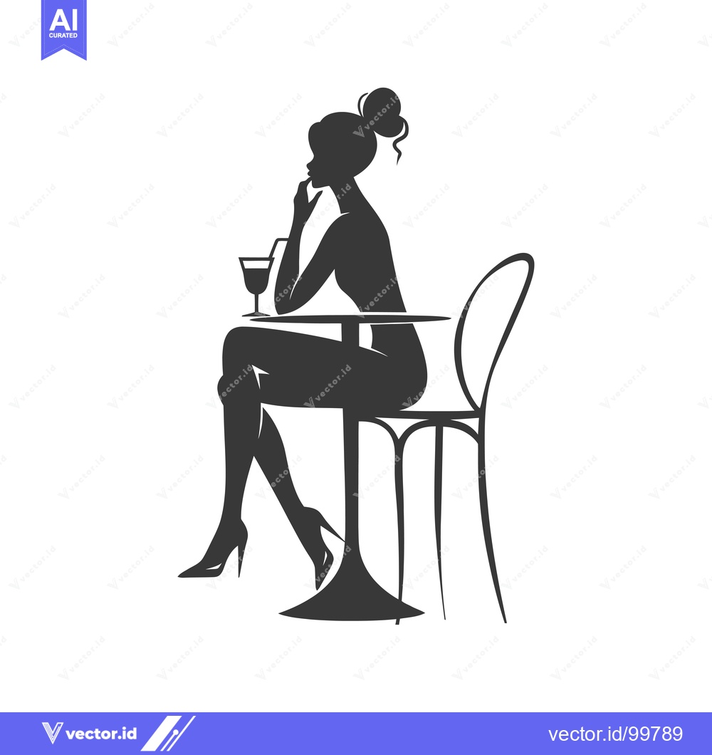 Premium Vector dari Silhouette of a Woman Sitting at a Table with a Drink