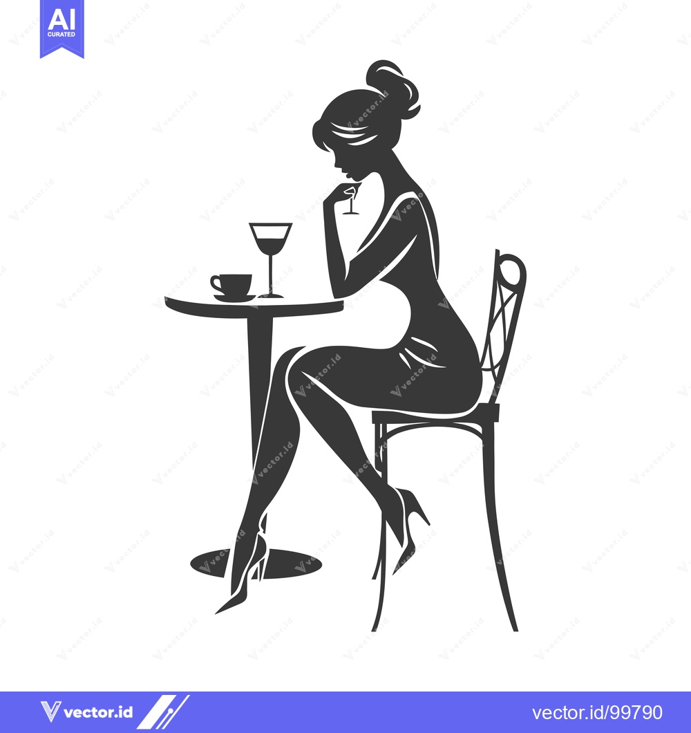 Premium Vector dari Silhouette of a woman sitting at a table with a drink
