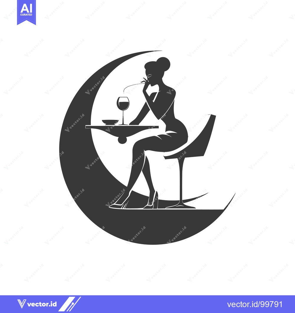 Premium Vector dari Silhouette of a Woman Sitting at a Table with a Drink in a Crescent Mo