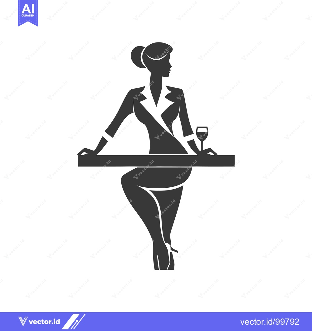 Premium Vector of Silhouette of a Woman Sitting at a Table with a Glass of Wine