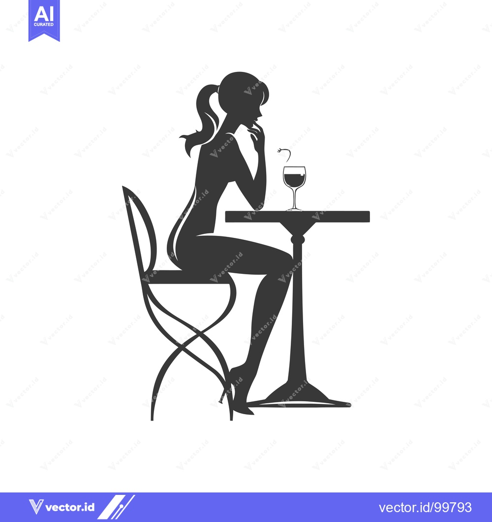 Premium Vector of Silhouette of a Woman Sitting at a Table with a Glass of Wine